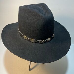 Stallion by Stetson Pure Wool Size 7 Black Cowboy Hat Silver Accent Leather NWOT